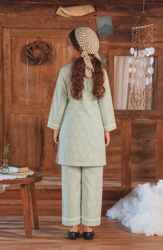 Shanza Little by Amna Khadija Printed Cotton Stitched 2 Piece Suit - AKSL-04 - AM26LTZ - Sea Green - Girls Collection