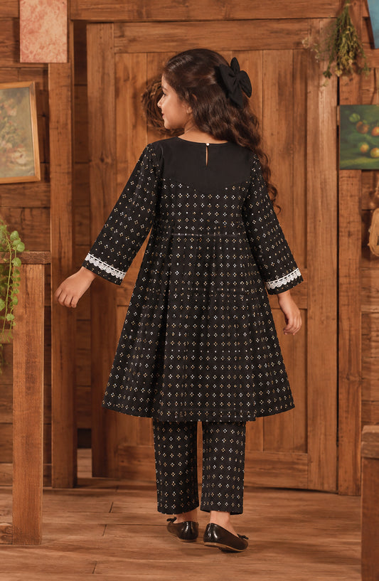 Shanza Little by Amna Khadija Printed Cotton Stitched 2 Piece Suit - AKSL-05 - AM26LTZ - Black - Girls Collection