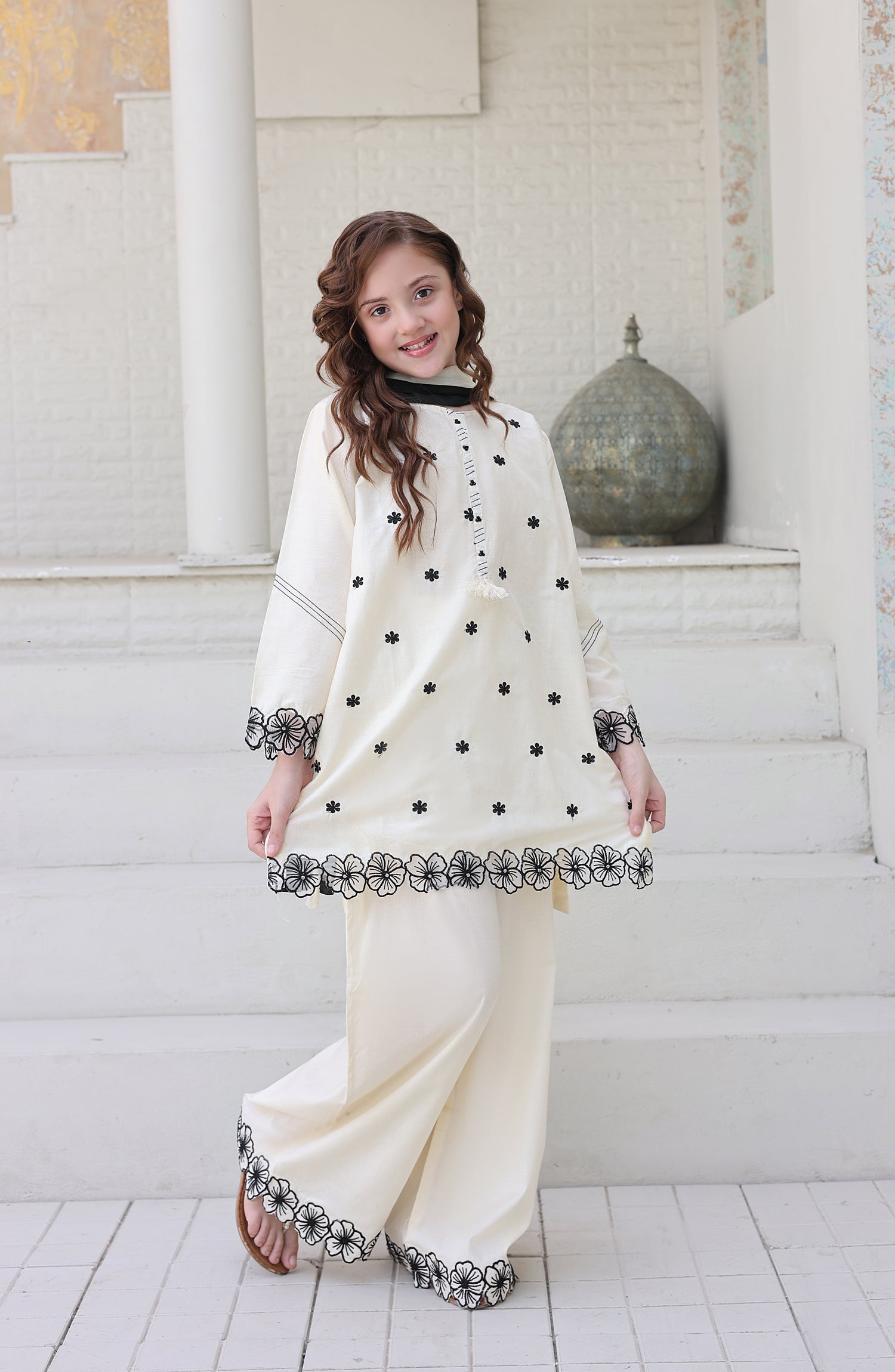 Shanzey Maya Embroidered Cambric Stitched 3 Piece Suit - SHK-7201 - SHK26MY - White - Girls Collection