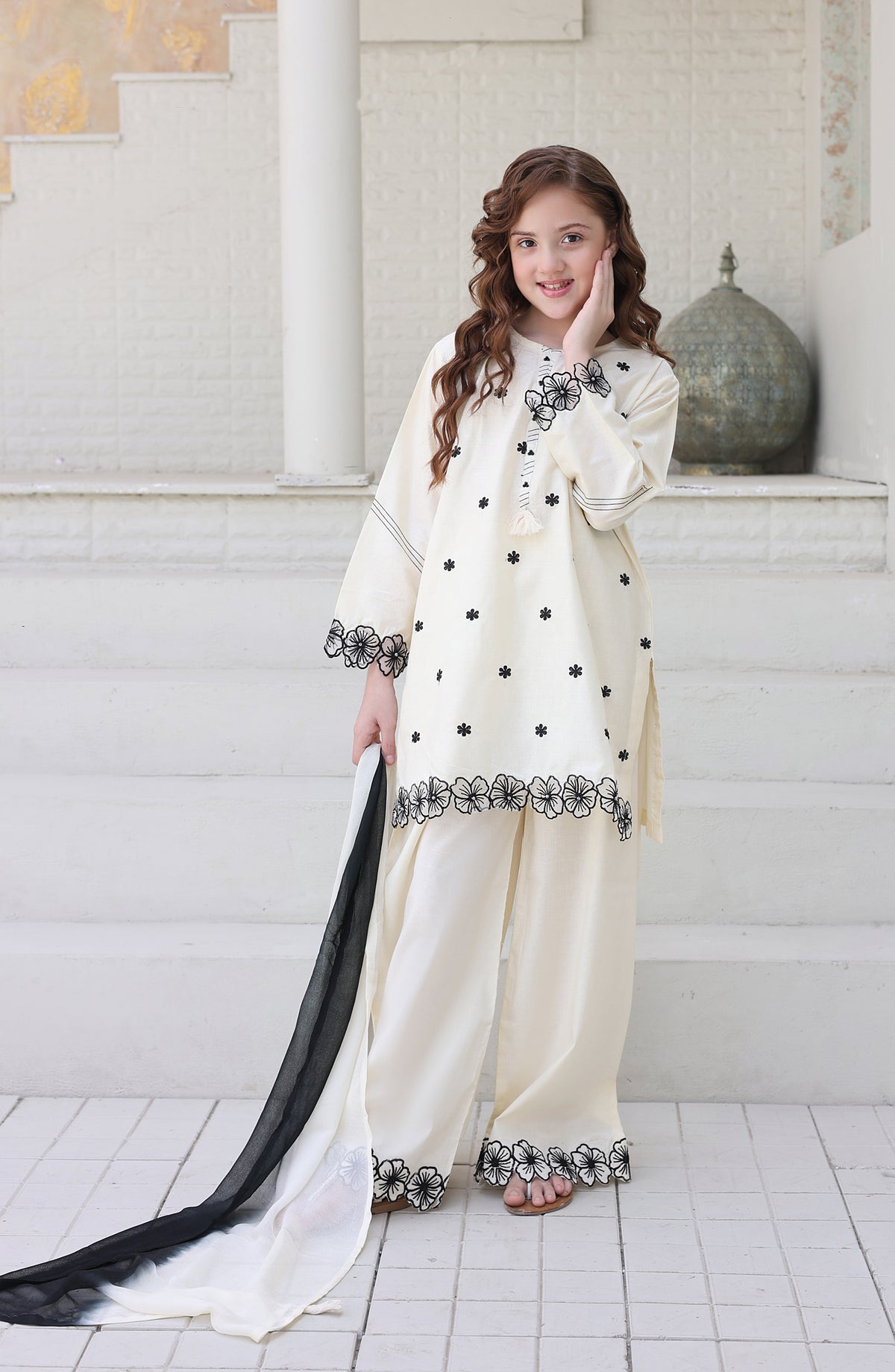 Shanzey Maya Embroidered Cambric Stitched 3 Piece Suit - SHK-7201 - SHK26MY - White - Girls Collection