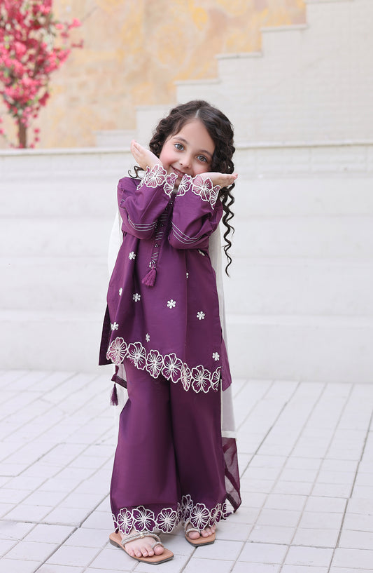 Shanzey Maya Embroidered Cambric Stitched 3 Piece Suit - SHK-7202 - SHK26MY - Purple - Girls Collection