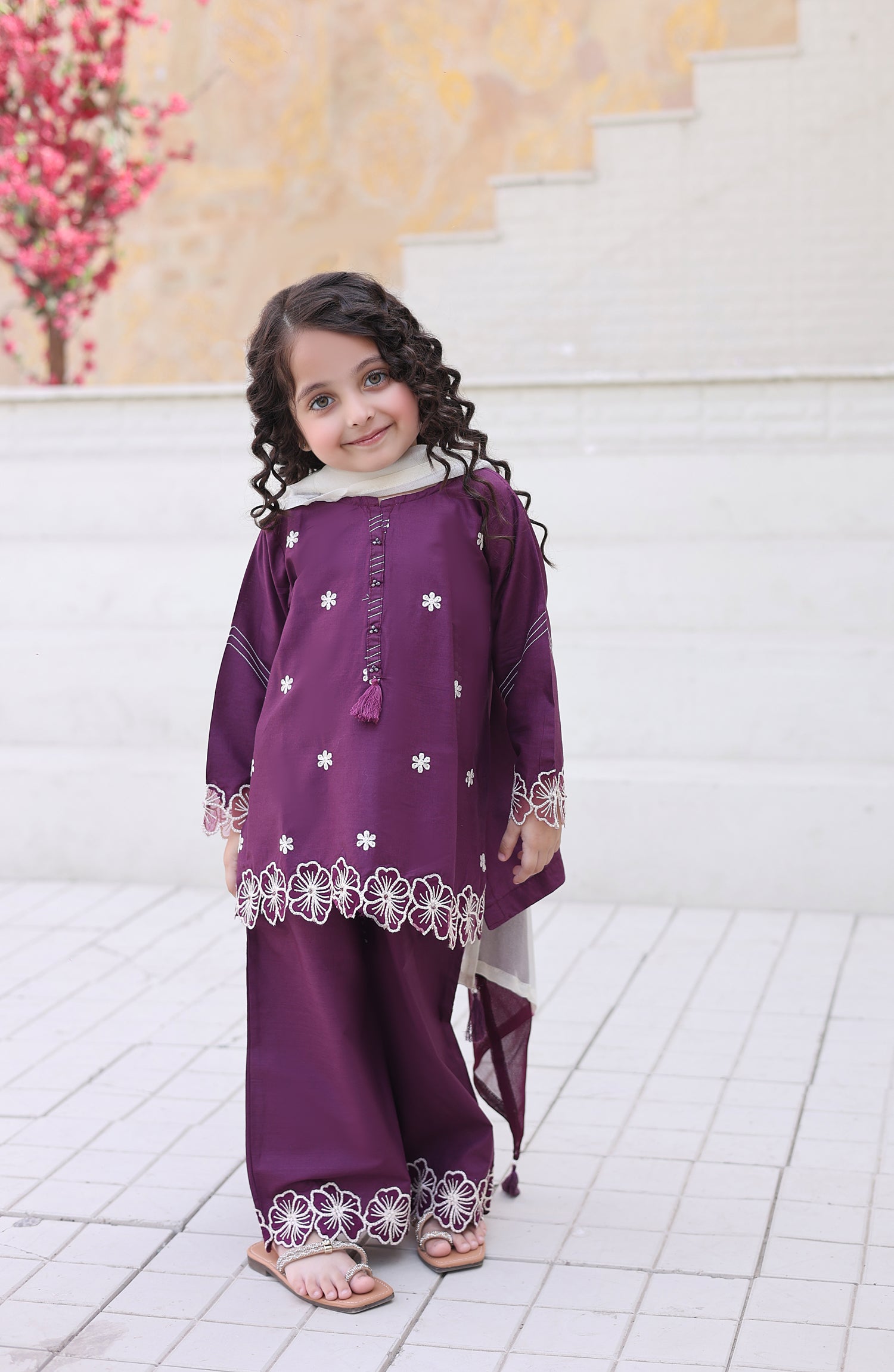 Shanzey Maya Embroidered Cambric Stitched 3 Piece Suit - SHK-7202 - SHK26MY - Purple - Girls Collection