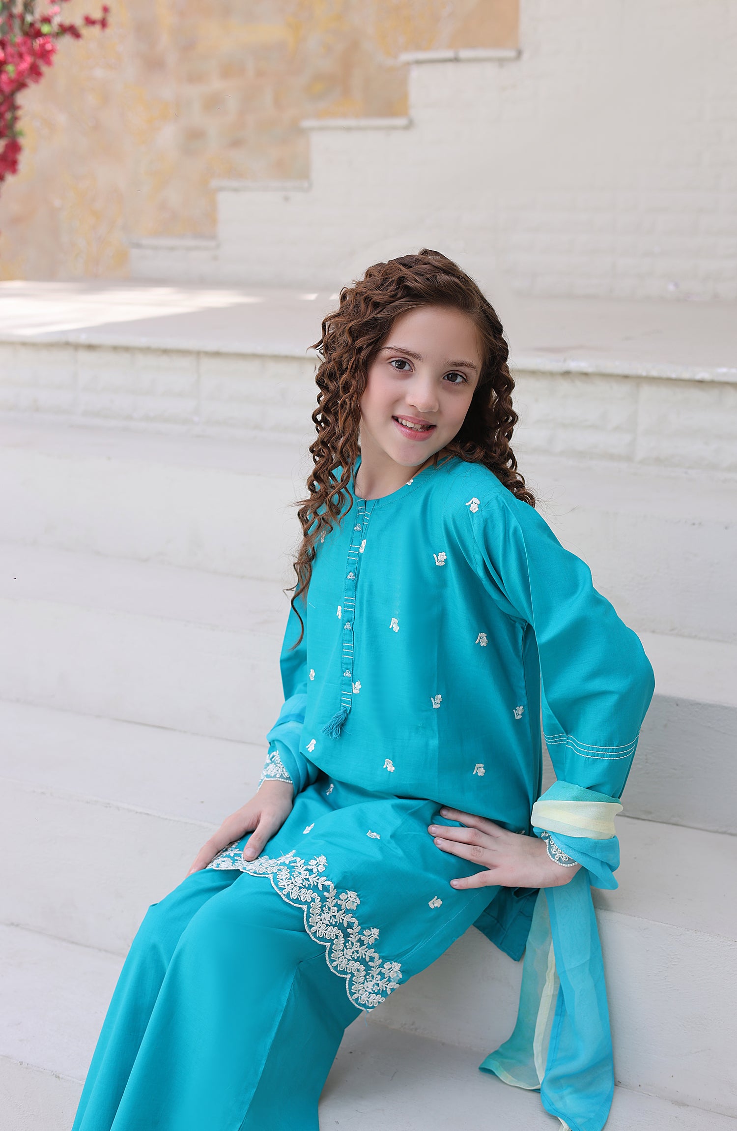 Shanzey Maya Embroidered Cambric Stitched 3 Piece Suit - SHK-7205 - SHK26MY - Sea Green - Girls Collection