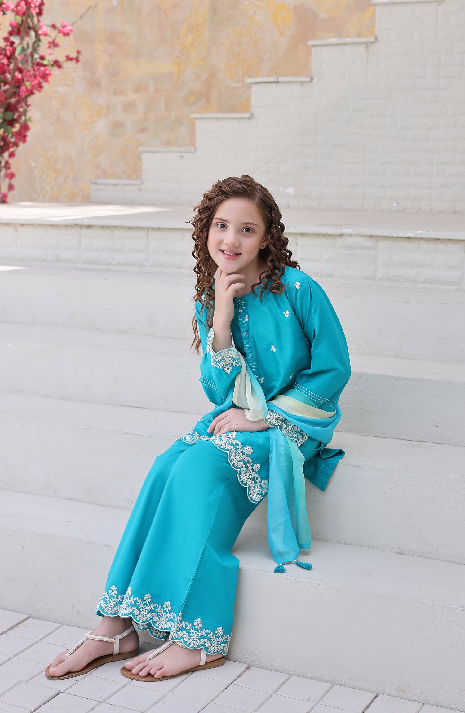 Shanzey Maya Embroidered Cambric Stitched 3 Piece Suit - SHK-7205 - SHK26MY - Sea Green - Girls Collection