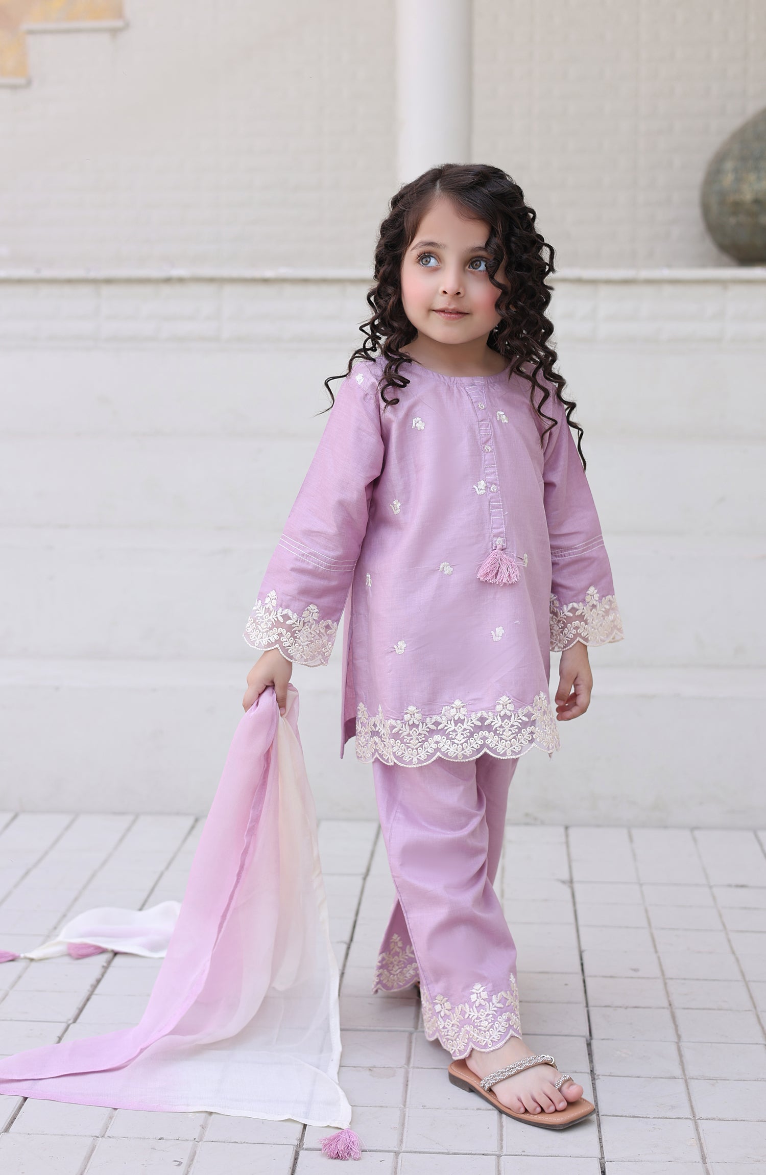 Shanzey Maya Embroidered Cambric Stitched 3 Piece Suit - SHK-7206 - SHK26MY - Lilac - Girls Collection