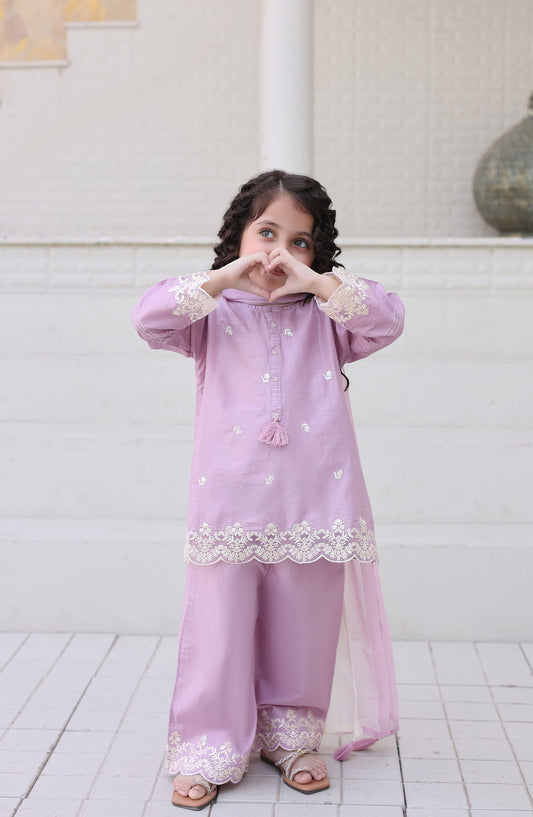 Shanzey Maya Embroidered Cambric Stitched 3 Piece Suit - SHK-7206 - SHK26MY - Lilac - Girls Collection