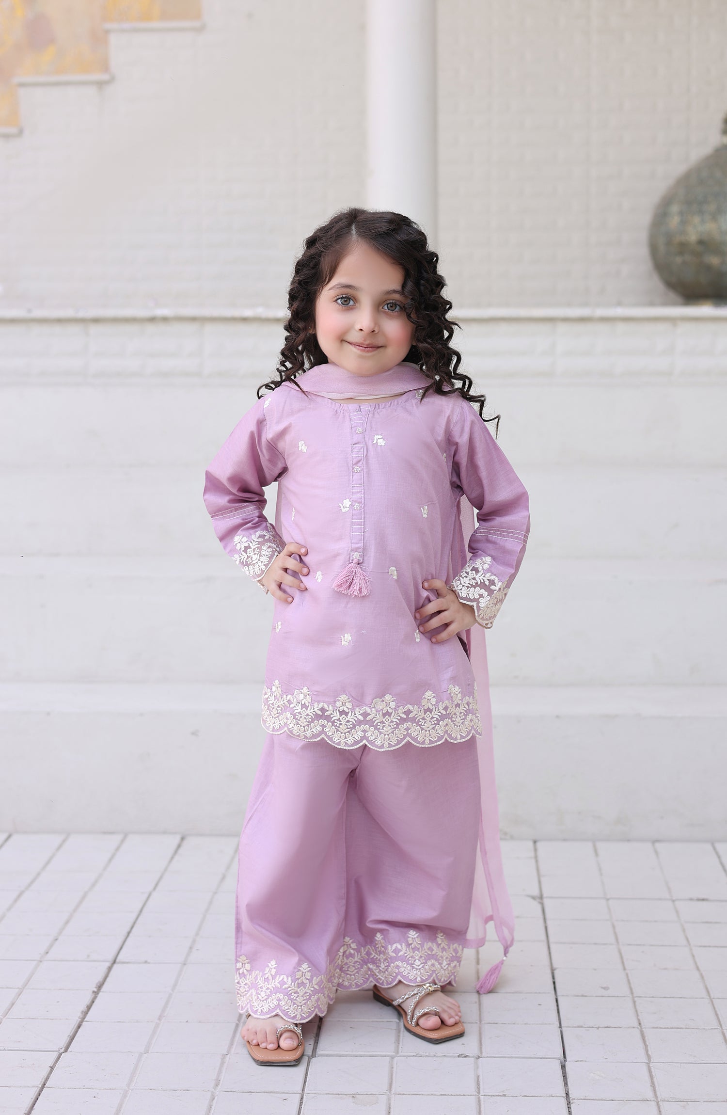 Shanzey Maya Embroidered Cambric Stitched 3 Piece Suit - SHK-7206 - SHK26MY - Lilac - Girls Collection