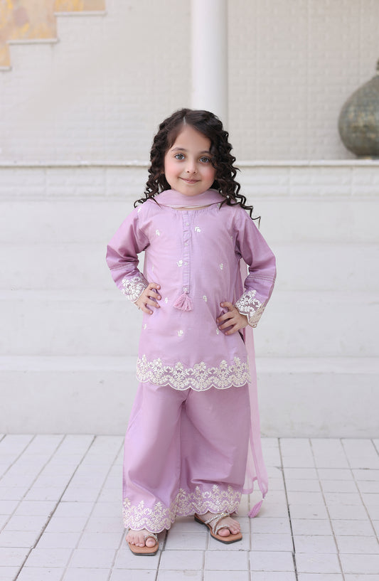 Shanzey Maya Embroidered Cambric Stitched 3 Piece Suit - SHK-7206 - SHK26MY - Lilac - Girls Collection