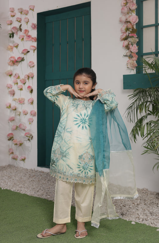 Shanzey Bahar-e-Eid Embroidered Shimmered Cambric Stitched 3 Piece Suit - SHK-5206 - SHZ26BHR - Cream - Festive Collection