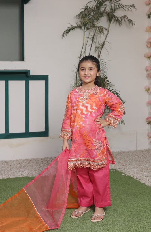 Shanzey Bahar-e-Eid Embroidered Shimmered Cambric Stitched 3 Piece Suit - SHK-5204 - SHZ26BHR - Pink - Festive Collection