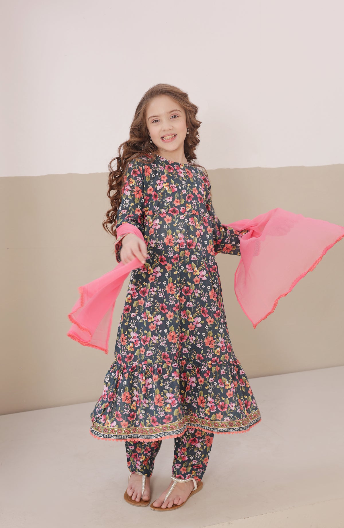 Shanzey Dosti Yaari Printed Lawn Stitched 3 Piece Suit - SHK-5402 - SNZ26DST - Navy Blue - Summer Girls Collection