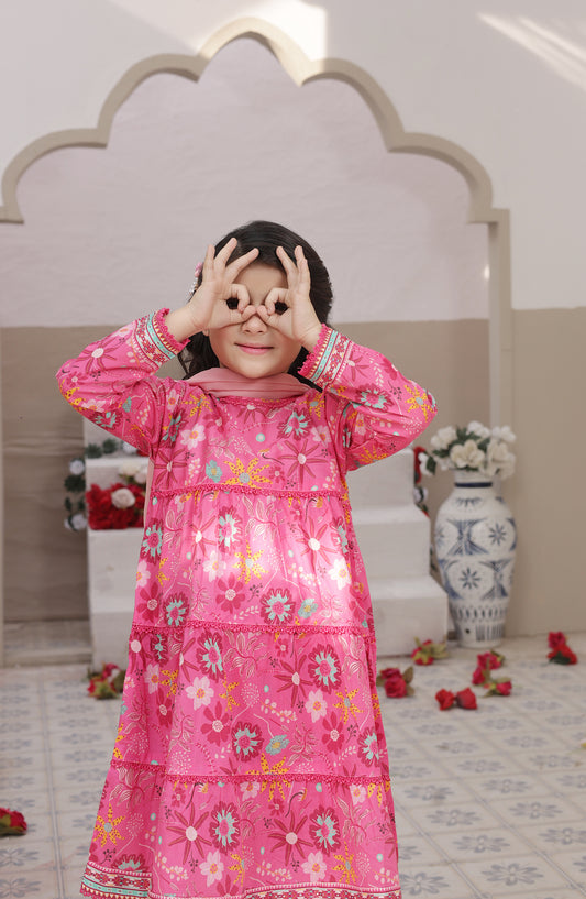 Shanzey Dosti Yaari Printed Lawn Stitched 3 Piece Suit - SHK-5403 - SNZ26DST - Pink - Summer Girls Collection