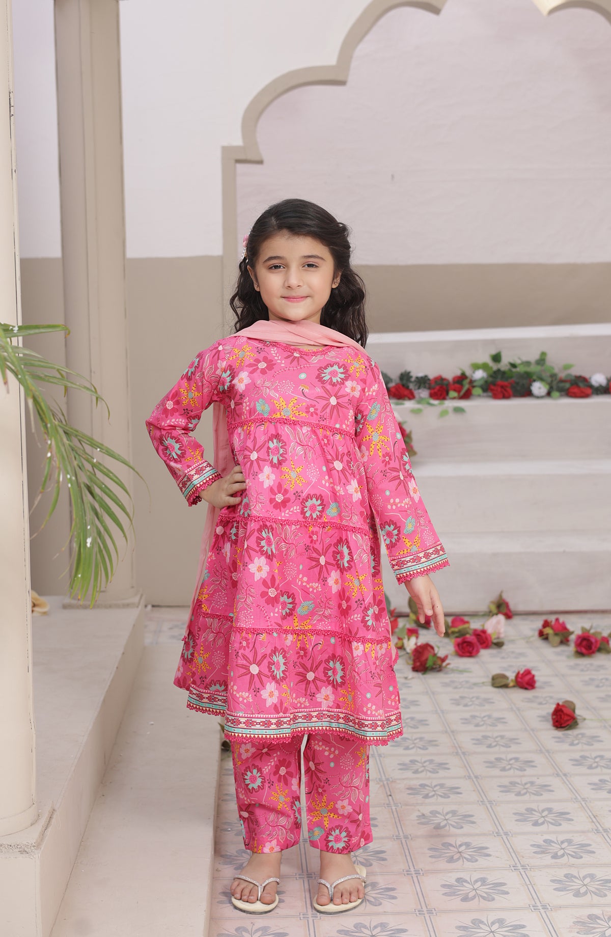 Shanzey Dosti Yaari Printed Lawn Stitched 3 Piece Suit - SHK-5403 - SNZ26DST - Pink - Summer Girls Collection