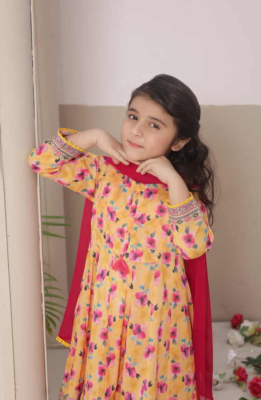 Shanzey Dosti Yaari Printed Lawn Stitched 3 Piece Suit - SHK-5405 - SNZ26DST - Mustard - Summer Girls Collection