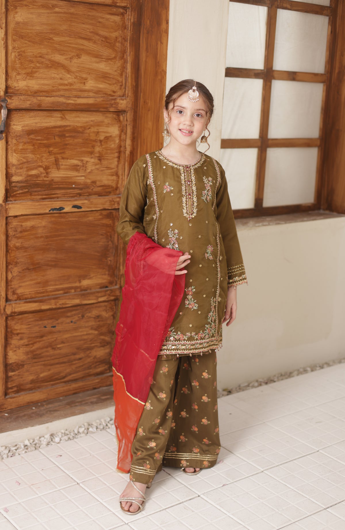 Shanzey Eid ki Khushiyaan Embroidered Organza Stitched 3 Piece Suit - SHK-5906 - SHZ26EDK - Mehendi Green - Eid Collection