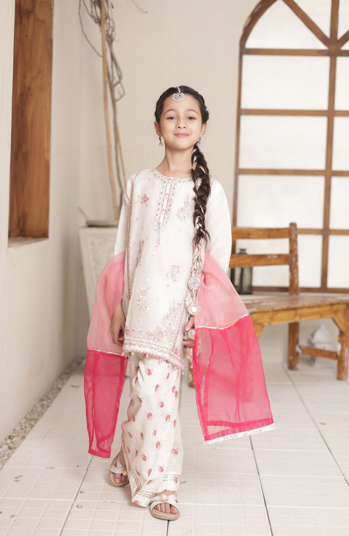 Shanzey Eid ki Khushiyaan Embroidered Organza Stitched 3 Piece Suit - SHK-5905 - SHZ26EDK - Off White - Eid Collection