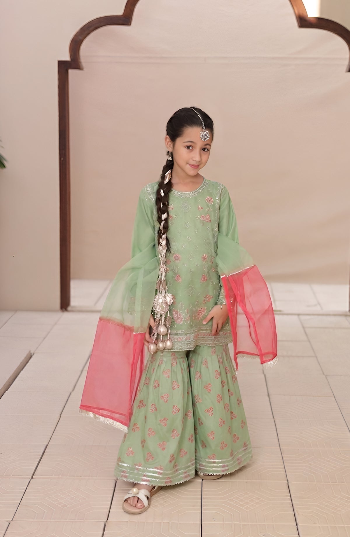Shanzey Eid ki Kiran Embroidered Organza Stitched 3 Piece Suit - SHK-702 - SHK26KRN - Mint - Girls Formal Collection