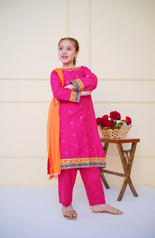 Shanzey Embroidered Cotton Stitched 3 Piece Suit - SHK-4606 - SHZ25CBR - Burgandi - Girls Summer Collection