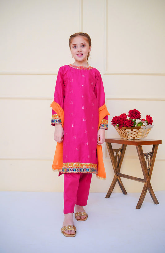 Shanzey Embroidered Cotton Stitched 3 Piece Suit - SHK-4606 - SHZ25CBR - Burgandi - Girls Summer Collection