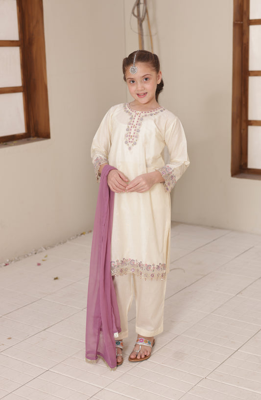 Shanzey Embroidered Cotton Stitched 3 Piece Suit - SHK-5609 - SHZ26CMB - Off White - Festive Collection
