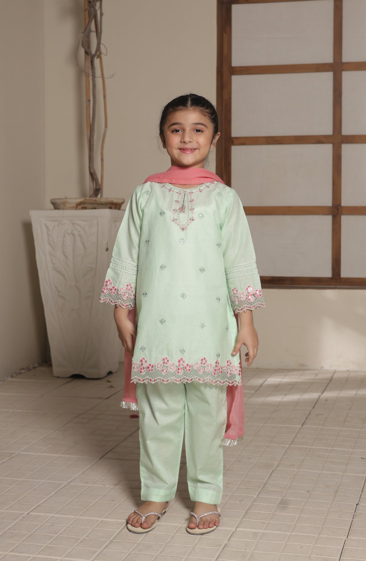 Shanzey Embroidered Cotton Stitched 3 Piece Suit - SHK-5608 - SHZ26CMB - Mint - Festive Collection