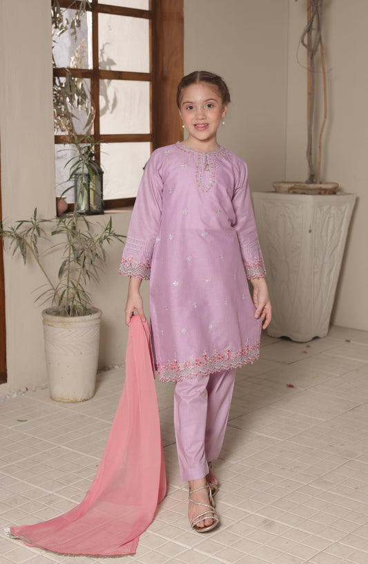 Shanzey Embroidered Cotton Stitched 3 Piece Suit - SHK-5607 - SHZ26CMB - Lilac - Festive Collection
