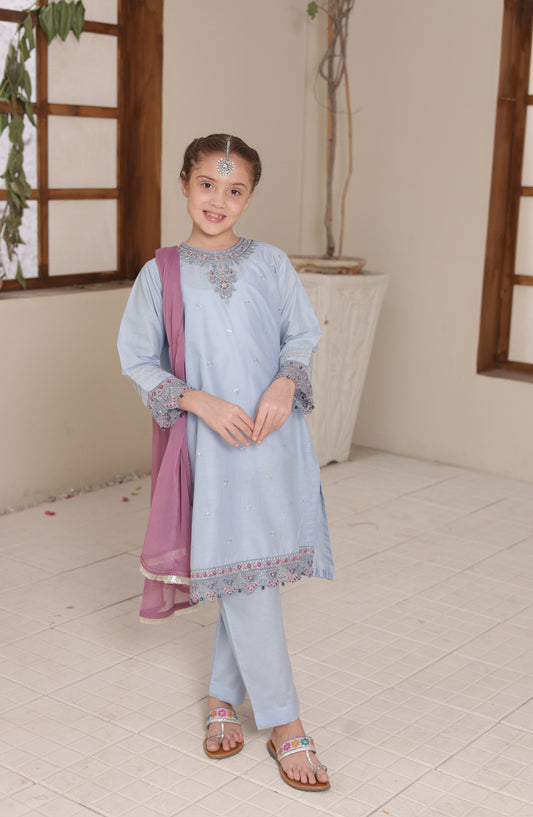 Shanzey Embroidered Cotton Stitched 3 Piece Suit - SHK-5605 - SHZ26CMB - Blue - Festive Collection
