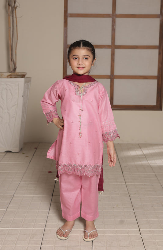 Shanzey Embroidered Cotton Stitched 3 Piece Suit - SHK-5604 - SHZ26CMB - Pink - Festive Collection