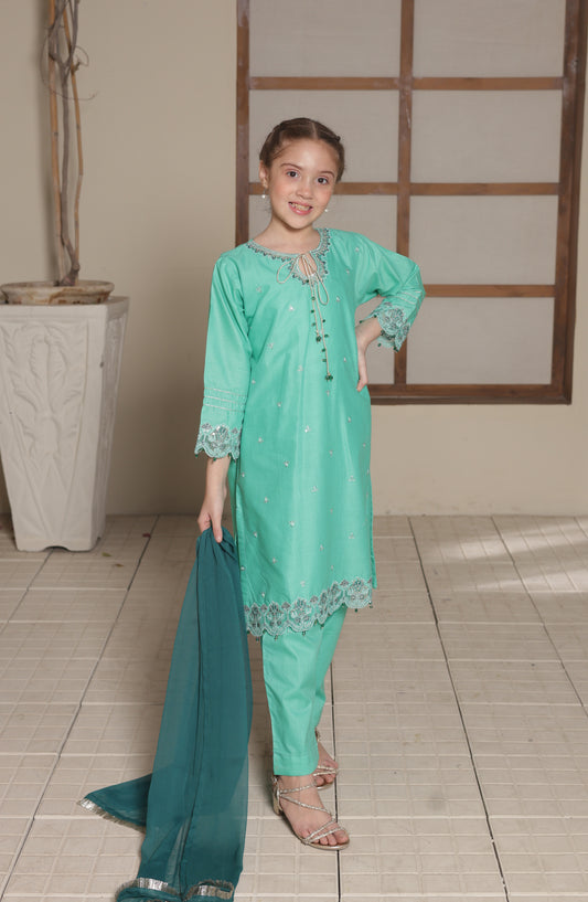 Shanzey Embroidered Cotton Stitched 3 Piece Suit - SHK-5603 - SHZ26CMB - Sea Green - Festive Collection