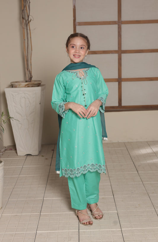 Shanzey Embroidered Cotton Stitched 3 Piece Suit - SHK-5603 - SHZ26CMB - Sea Green - Festive Collection