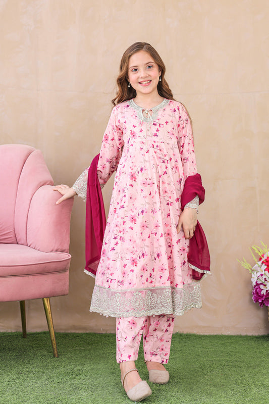 Shanzey Embroidered Lawn Stitched 3 Piece Suit - SHK-6206 - SHZ26KLF - Baby Pink - Festive Collection