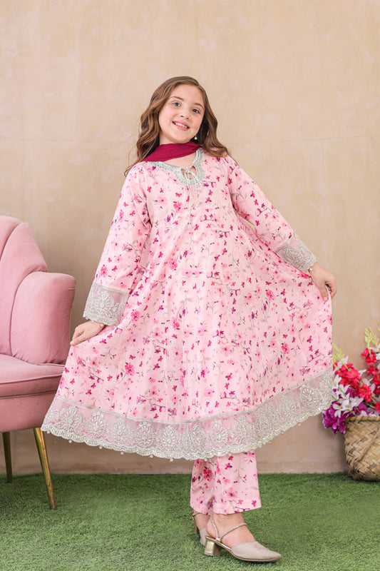 Shanzey Embroidered Lawn Stitched 3 Piece Suit - SHK-6206 - SHZ26KLF - Baby Pink - Festive Collection