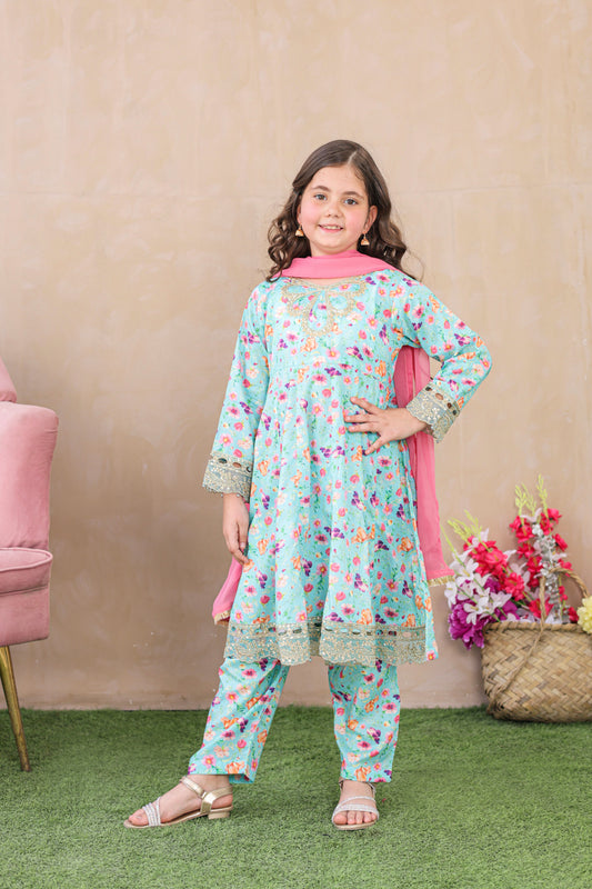 Shanzey Embroidered Lawn Stitched 3 Piece Suit - SHK-6205 - SHZ26KLF - Blue - Festive Collection