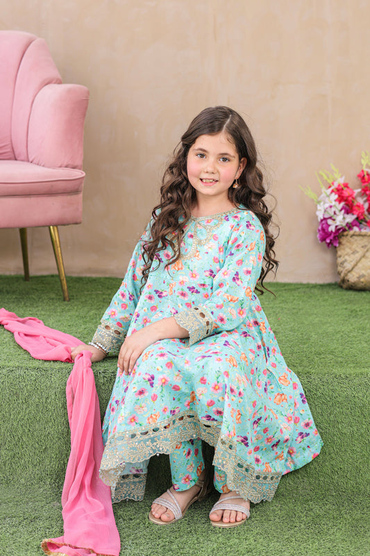 Shanzey Embroidered Lawn Stitched 3 Piece Suit - SHK-6205 - SHZ26KLF - Blue - Festive Collection