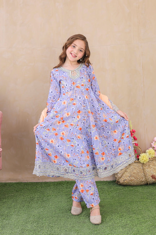 Shanzey Embroidered Lawn Stitched 3 Piece Suit - SHK-6204 - SHZ26KLF - Lilac - Festive Collection