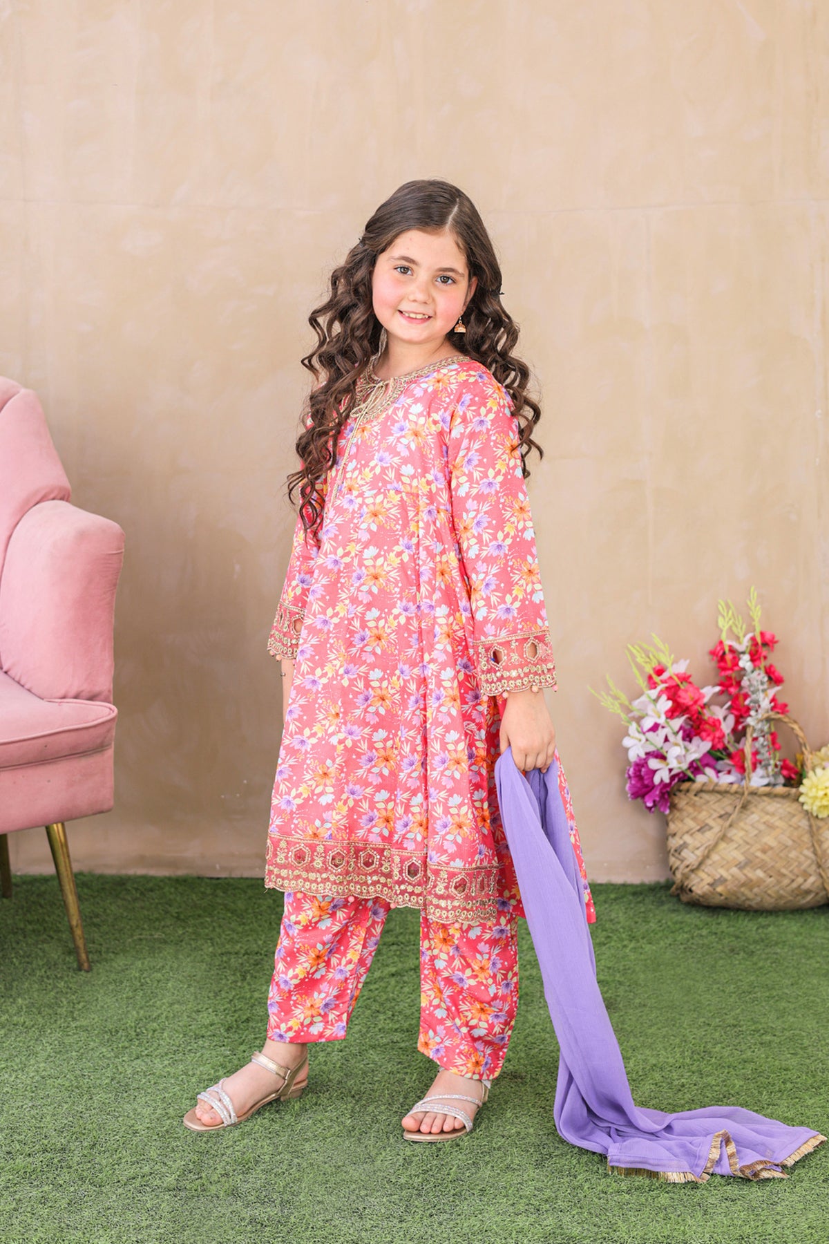 Shanzey Embroidered Lawn Stitched 3 Piece Suit - SHK-6203 - SHZ26KLF - Pink - Festive Collection