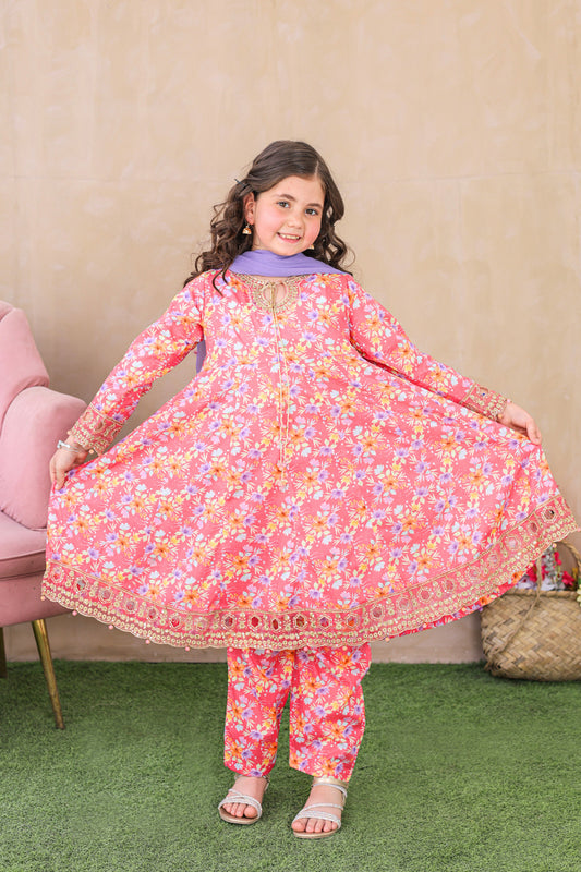 Shanzey Embroidered Lawn Stitched 3 Piece Suit - SHK-6203 - SHZ26KLF - Pink - Festive Collection