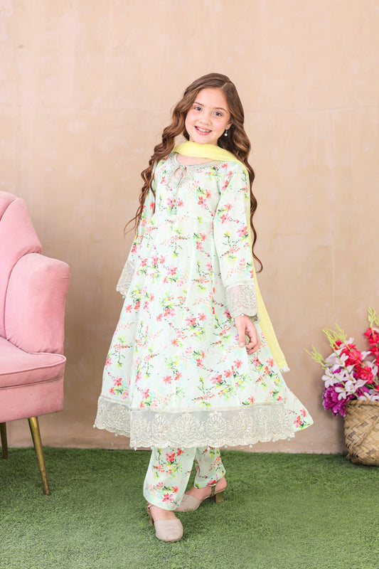 Shanzey Embroidered Lawn Stitched 3 Piece Suit - SHK-6202 - SHZ26KLF - Mint - Festive Collection