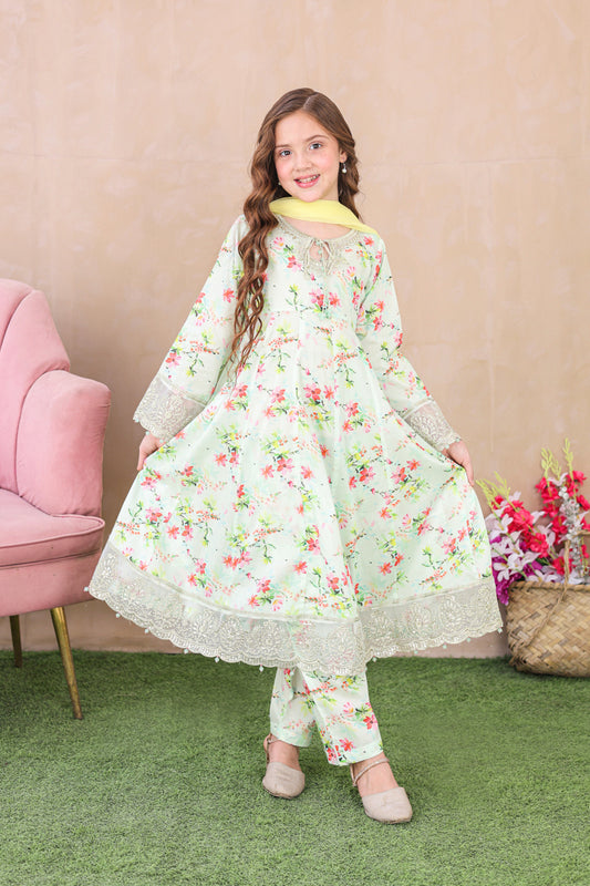 Shanzey Embroidered Lawn Stitched 3 Piece Suit - SHK-6202 - SHZ26KLF - Mint - Festive Collection