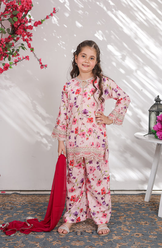 Shanzey Embroidered Lawn Stitched 3 Piece Suit - SHK-6303 - SHZ26CRD - Pink - Summer Collection