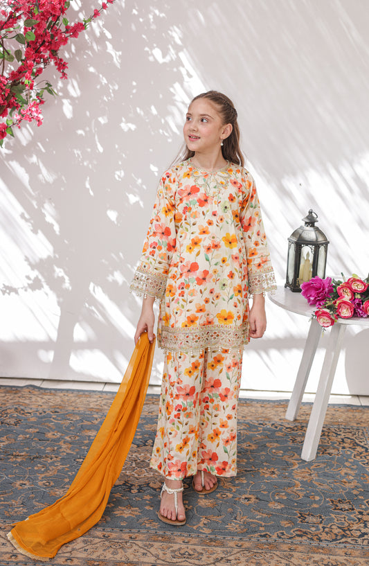 Shanzey Embroidered Lawn Stitched 3 Piece Suit - SHK-6305 - SHZ26CRD - Cream - Summer Collection