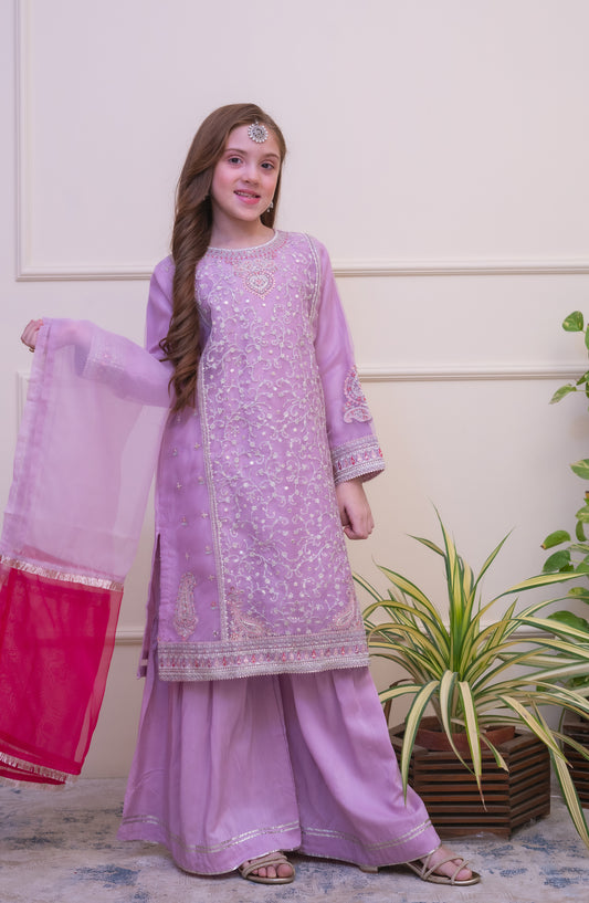 Shanzey Embroidered Organza Stitched 3 Piece Suit - SHK-5105 - SHZ26FOR - Lilac - Formal Collection