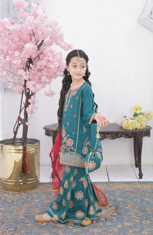 Shanzey Embroidered Organza Stitched 3 Piece Suit - SHK-5104 - SHZ26FOR - Teal Blue - Formal Collection