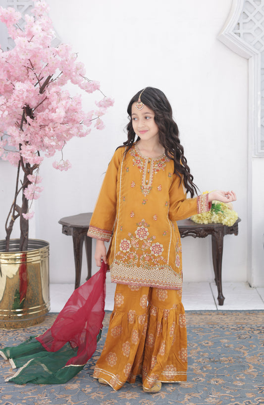 Shanzey Embroidered Organza Stitched 3 Piece Suit - SHK-5103 - SHZ26FOR - Mustard - Formal Collection