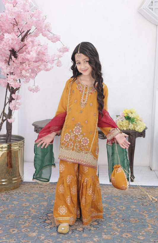 Shanzey Embroidered Organza Stitched 3 Piece Suit - SHK-5103 - SHZ26FOR - Mustard - Formal Collection