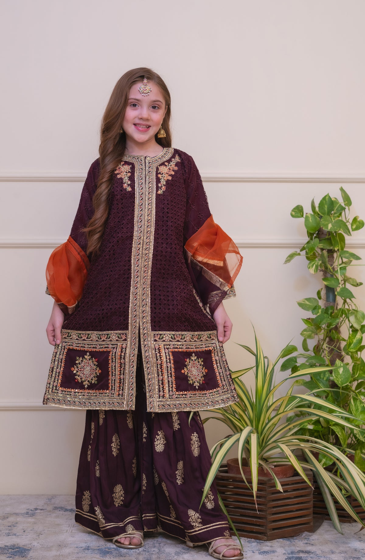 Shanzey Embroidered Organza Stitched 3 Piece Suit - SHK-5006 - SHZ26EST - Burgandi - Festive Collection