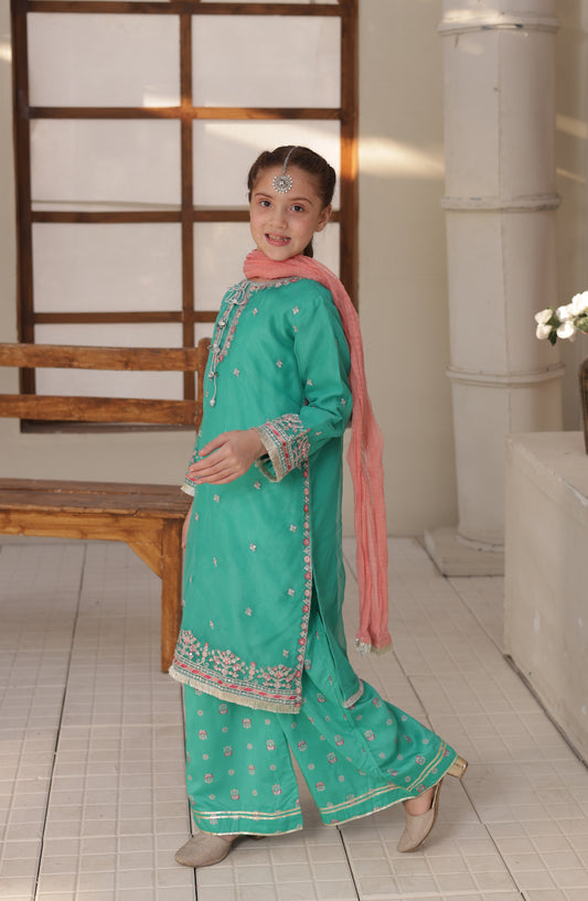Shanzey Gota Kinari Embroidered Organza Stitched 3 Piece Suit - SHK-5506 - SHZ26GTK - Sea Green - Formal Festive Collection