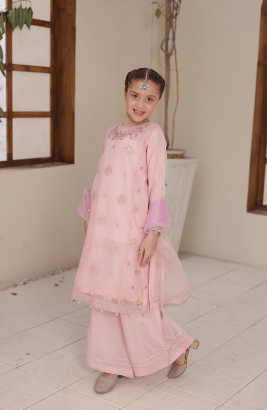 Shanzey Gota Kinari Embroidered Organza Stitched 3 Piece Suit - SHK-5504 - SHZ26GTK - Pink - Formal Festive Collection