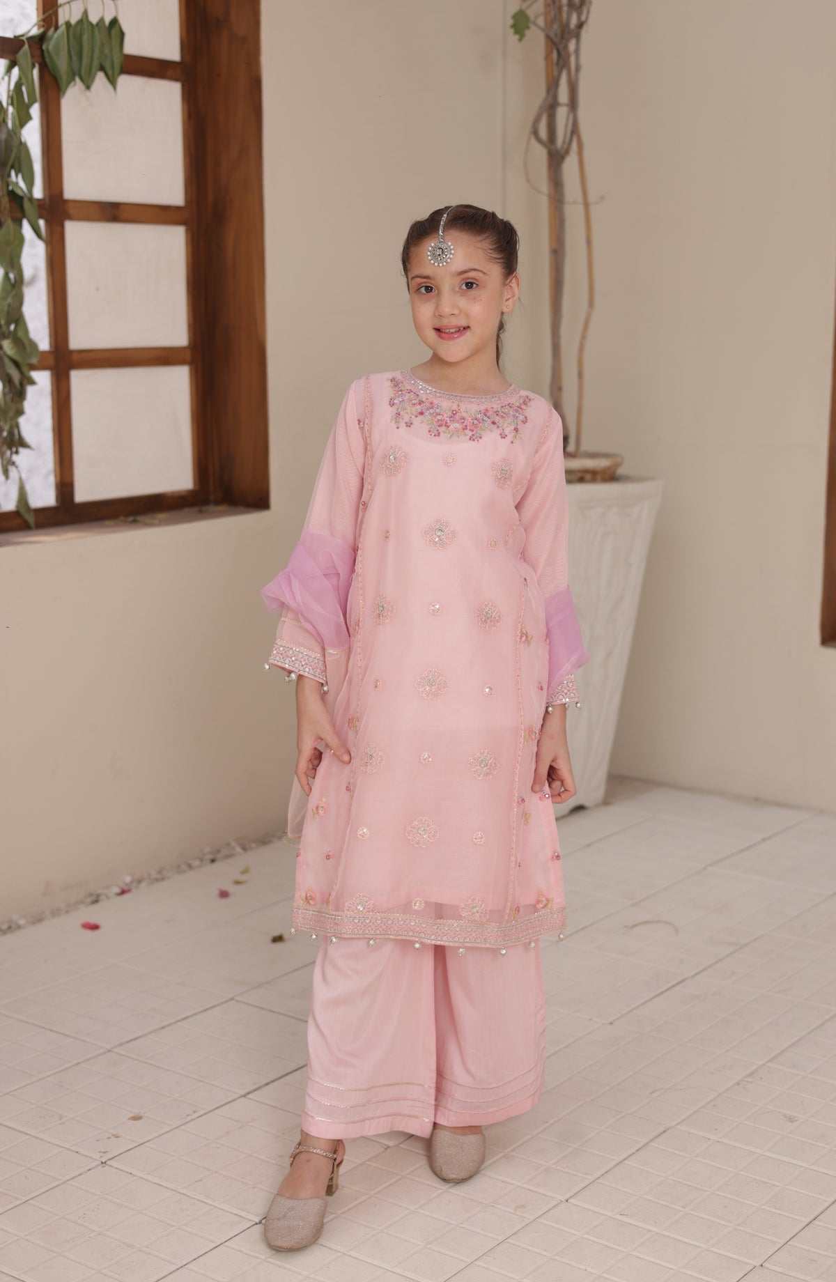Shanzey Gota Kinari Embroidered Organza Stitched 3 Piece Suit - SHK-5504 - SHZ26GTK - Pink - Formal Festive Collection