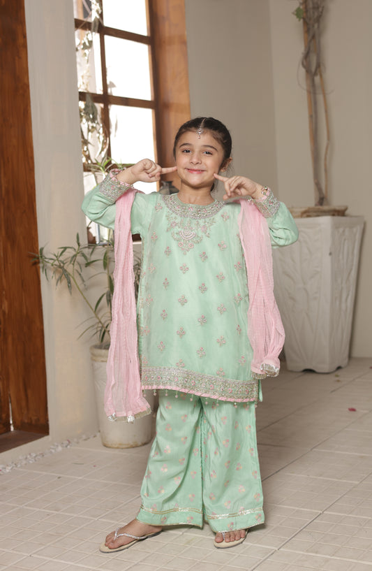 Shanzey Gota Kinari Embroidered Organza Stitched 3 Piece Suit - SHK-5502 - SHZ26GTK - Mint - Formal Festive Collection